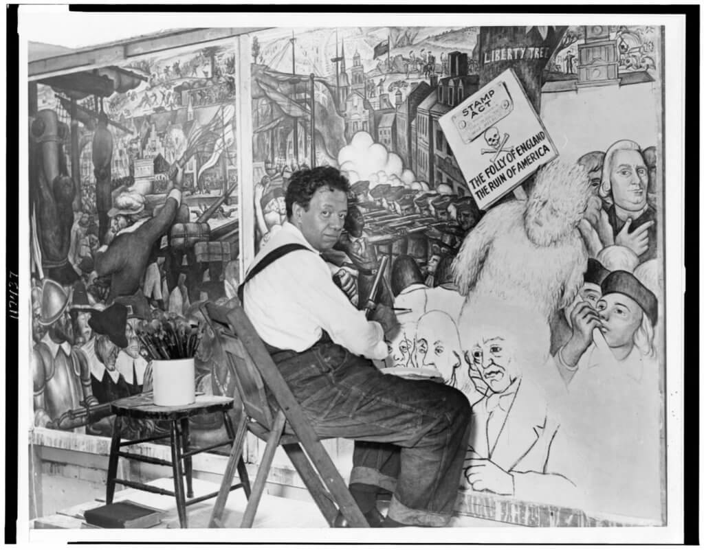Diego Rivera at work on a mural in the 1930s